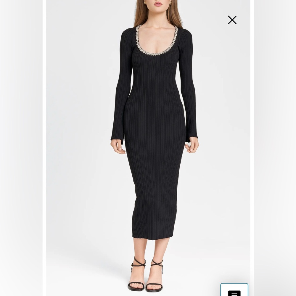 NWT- WAYF Cinthia Jewel Neck Long Sleeve Rib Midi Dress, black, size M